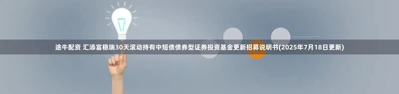 途牛配资 汇添富稳瑞30天滚动持有中短债债券型证券投资基金更新招募说明书(2025年7月18日更新)